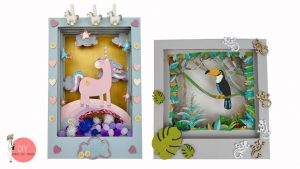 Einhorn und Tukan Motivrahmen in 3D "Story in a Box" basteln