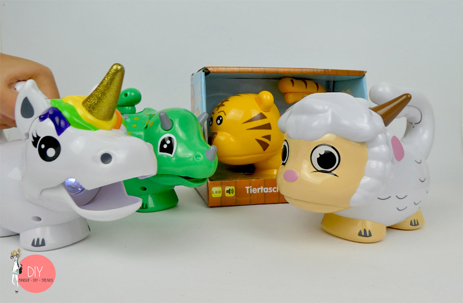 Taschenlampen als Dinosaurier, Einhorn, Schaf und Tiger für Kinder