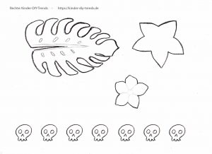 Gratis Vorlage Monsterblatt, Totenkopf und Hawaii Blumen im Karibik Style