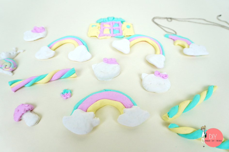 Kawaii Clay - aus FIMO kleine Figuren wie Regenbogen, Pilz, Süßigkeiten, Hello Kitty modellieren
