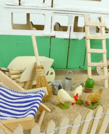 Kinder-DIY-Trends-3D-Holzbausatz-VW-Bus-Bulli-T1-und-Miniaturlandschaft-Deko-Liegestuhl VW Bulli T1 und Miniaturlandschaft Deko