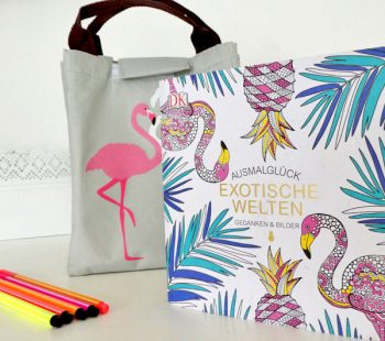 Kinder-DIY-Trends-Ausmalglück-Tasche Flamingo und tropische Motive Ausmalbilder