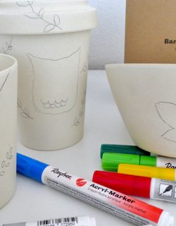 Kinder-DIY-Trends-Bambusgeschirr-Herbstdeko-Vorlage Mit Acrylstiften und Müslischale