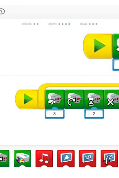 Kinder-DIY-Trends-Conrad-Education-LEGO-WeDo-Nikolaus-DIY-mit-Programmieren-Oberfläche Programmieren mit App und Programmierbausteinen
