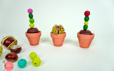 Kaktus aus Kastanien basteln mit Kindern - Herbst Dekoration