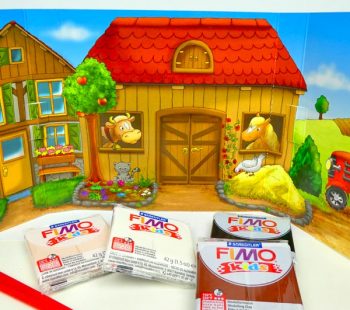 Kinder-DIY-Trends-FIMO-kids-Farmset-FunnyPapers-Set-Bastelmaterial Farm Hintergrund mit Knete und Vorlagen FIMO