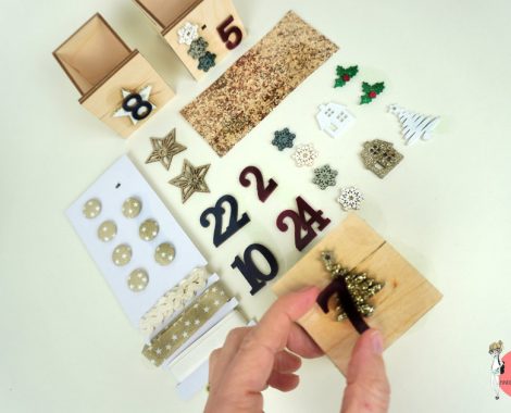 Dekomaterial für das DIY Adventskalender Holzhaus