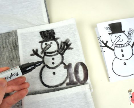 Schneemann Motiv mit Transferpapier übertragen und nachmalen