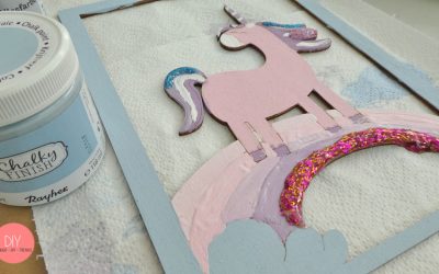Einhorn auf einem Regenbogen malen mit Glitzerkleber