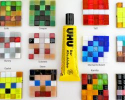 Kinder-DIY-Trends-UHU-Minecraft-Würfel-Vorlage Steve, Diamantschwert, Ozelot, Lucky Stone, Minecraft Erde Block