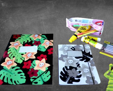 Schulmaterial Upcycling mit Hotel Transsilvanien und UHU