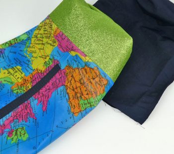 Kinder-DIY-Trends-Wachsttuchstoff-Strandtasche-Landkarte-Stoff-Glitzerstoff-Elbufer-Innenfutter Innenfutter nähen - Wachstuch Stoff Tasche für Kinder