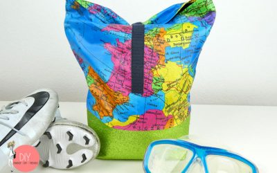 Tasche für Kinder nähen - Strandtasche, Fußballtasche, mit Wachstuchstoff im Landkartenmuster