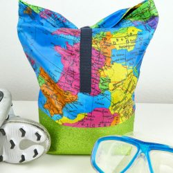 Tasche für Kinder nähen - Strandtasche, Fußballtasche, mit Wachstuchstoff im Landkartenmuster